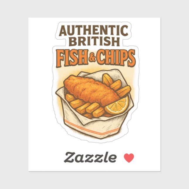 Design Vintag "Authentischer britischer Fisch & Ch Aufkleber (Blatt)