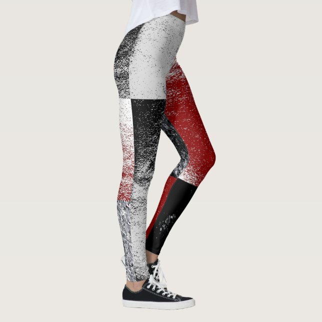 Design von Blöcken mit schwarzem und rotem Stein Leggings (Rechts)