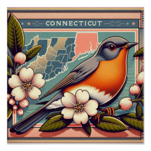 Design von Connecticut American Robin und Staat Bl Poster