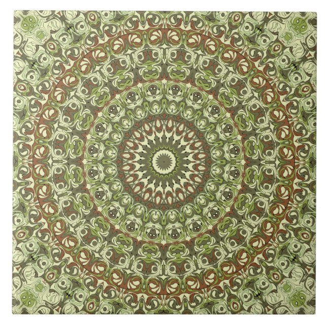 Design von Earthy Green und Brown Mandala Fliese (Vorderseite)