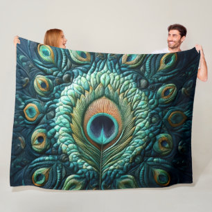 Design von gequilten Blue Peacock Feathers Fleecedecke