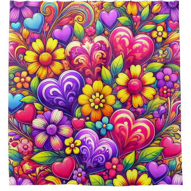 Design von Herz und Blume Duschvorhang (Vorderseite)