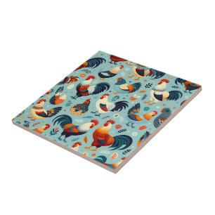 Design von Hühnern und Rastern Fliese