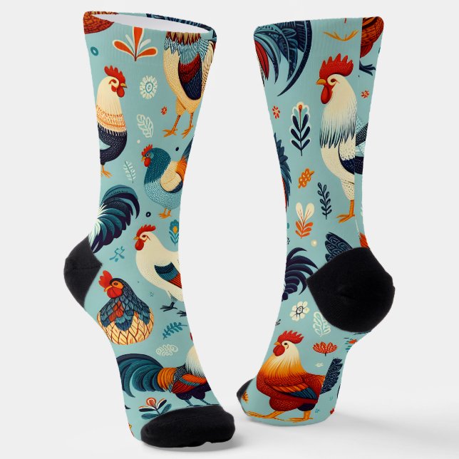 Design von Hühnern und Rastern Socken (Gewinkelt)