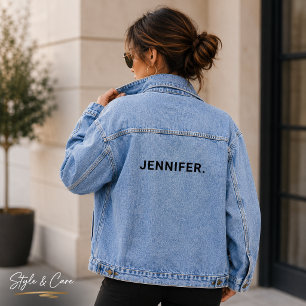 Design von individuellen Namen auf Damensohle Jeansjacke