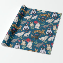 Design von Katzen und Blume Geschenkpapier