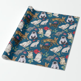 Design von Katzen und Blume Geschenkpapier