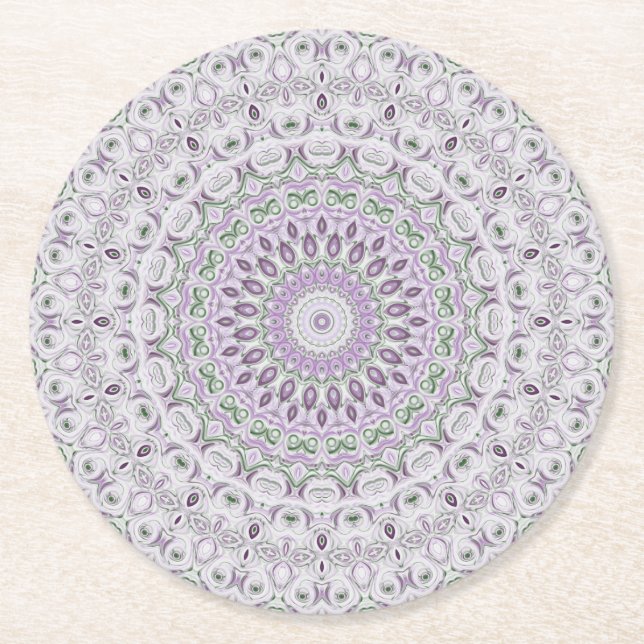 Design von Lavendel und Green Mandala Runder Pappuntersetzer (Vorderseite)