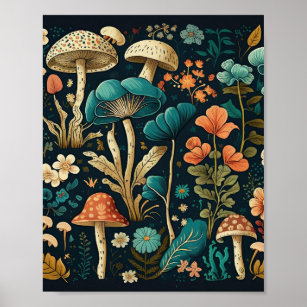 Design von Retro-Pilzen und Blume Poster