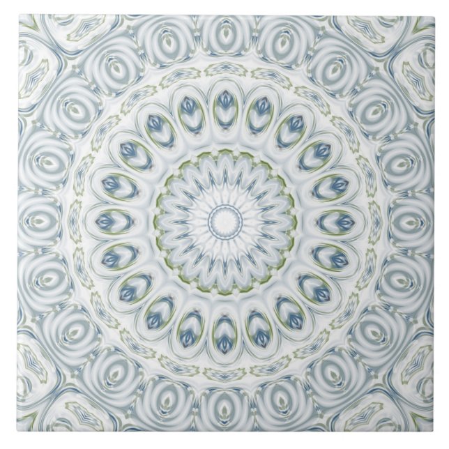 Design von Serene Blue und Green Mandala Fliese (Vorderseite)