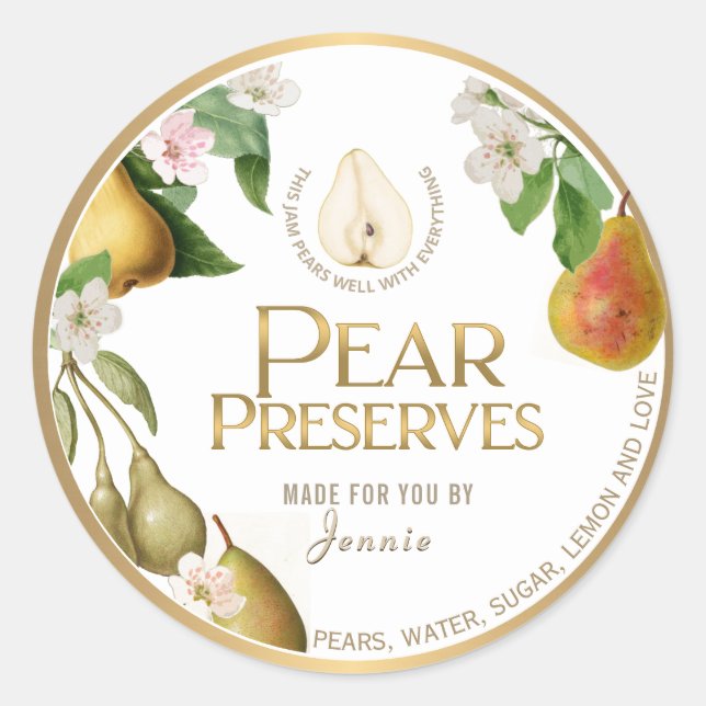 Design von Witty-Logos Elegante Pear-Reserven oder Runder Aufkleber (Vorderseite)