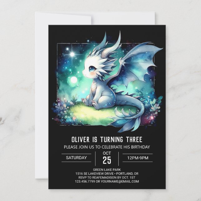 Design Whimsy Dragon Birthday Einladung (Vorderseite)