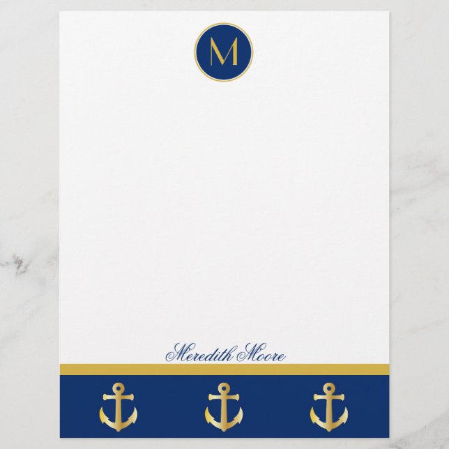 Designbriefe für schicke Navy und Gold Anker (Vorderseite)