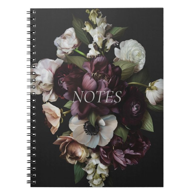 Designed Dark Floral Spiral Notebook Notizblock (Vorderseite)