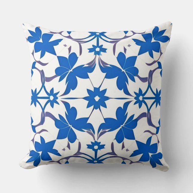 Designeffekt für blaue Retro-Tile Kissen (Vorderseite)