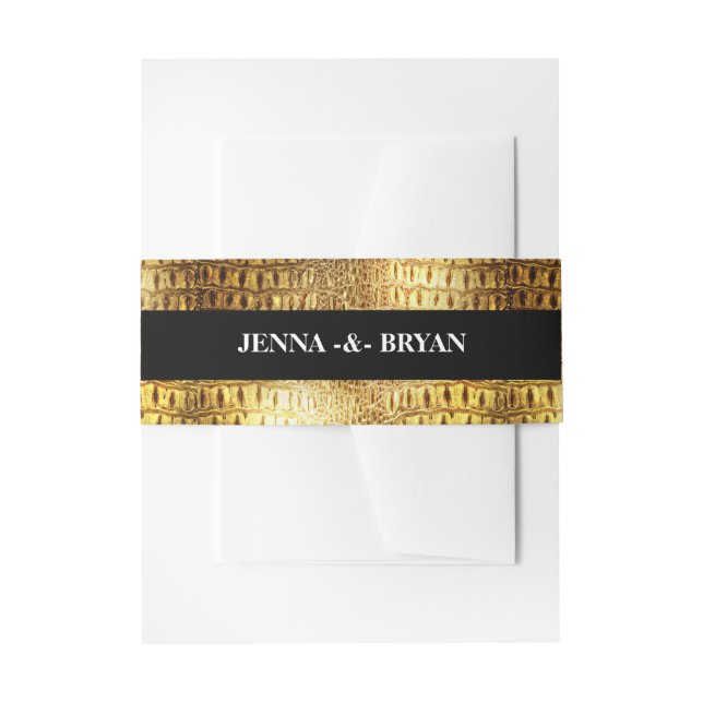 Designer Alligator Crocodile Skin Shiny Gold Black Einladungsbanderole (Vorderseite Beispiel)