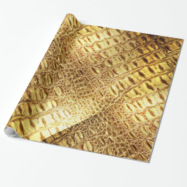 Designer-Alligatorkrokodil-Haut-glänzendes Gold Geschenkpapier (Ungerollt)