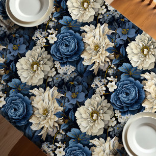 Designer Blau Elfenbein Blumen Rosen Schick Tischd Tischdecke