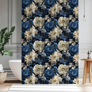 Designer Blau Elfenbein Floral Elegant Duschvorhan Duschvorhang