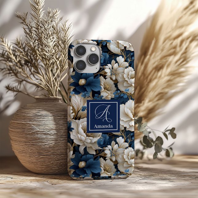 Designer Blaue Blumen Chic iPhone Hülle Floral Cov (Designer Blue Flowers Chic iPhone Case Floral Cover)