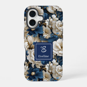 Designer Blaue Blumen Chic iPhone Hülle Floral Cov iPhone 16 Hülle