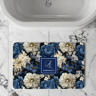 Designer Blaue Blumen Personalisierte Badematte
