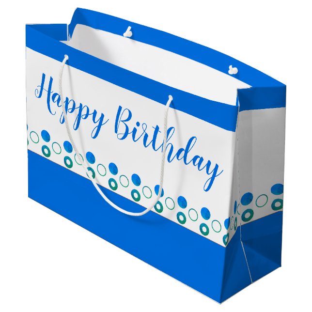 Designer Blue Polka-Dot Birthday Große Geschenktüte (Rückseite Schrägansicht)