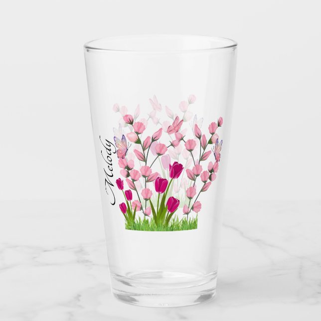 Designer-Blume und Schmetterlinge Eisglas-Cup Glas (Vorderseite)