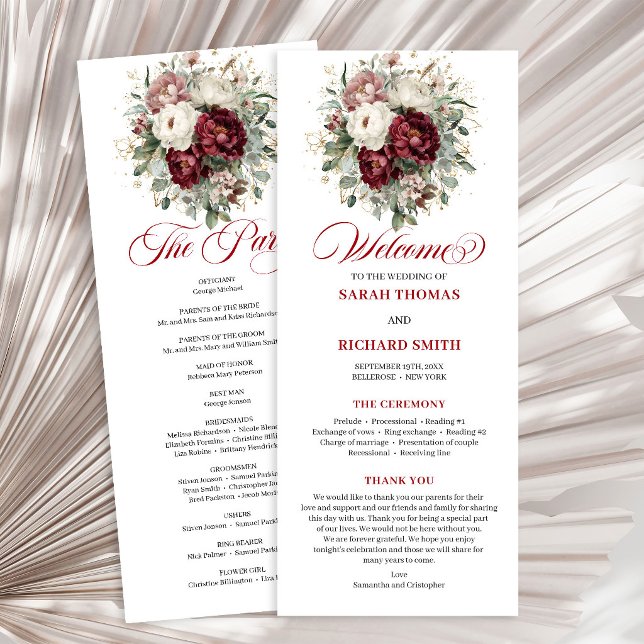 Designer Blush Burgunder Gold Hochzeitsprogramm Programm (Designer Blush Burgundy Gold Wedding Program)