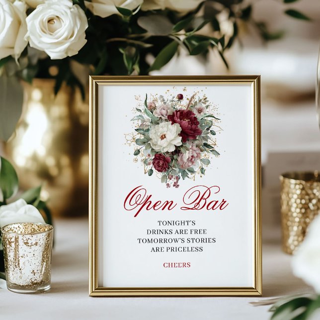 Designer Blush Burgundy Open Bar Tischschild Poster (Designer Blush Burgundy Open Bar Tabletop)