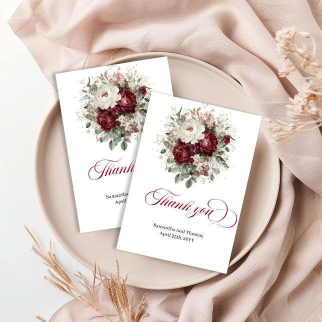 Designer Boho Burgunder Blumen Dankeskarten Dankeskarte (Designer Bohemian Burgundy Floral Thank You Card)