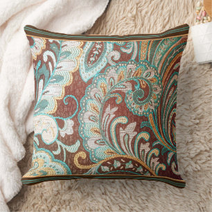 Designer Brocade in Braun, Aquamarin und Gold Kissen