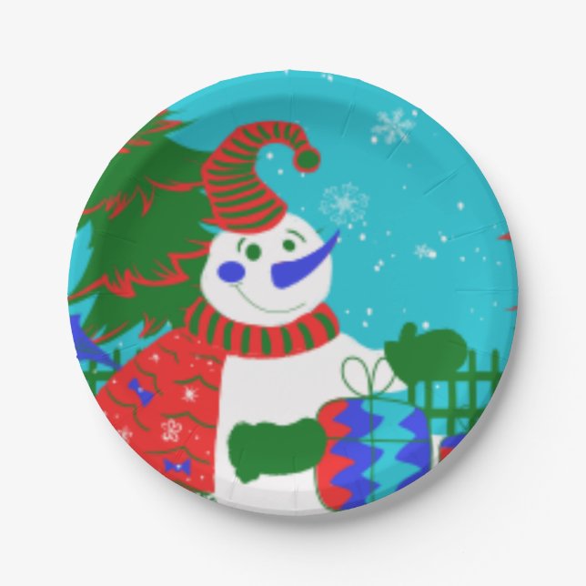 Designer Christmas Paper Party Teller - Snowman (Vorderseite)