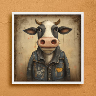 Designer Dairy Vest - Funny Cow in einem Kostüm Poster