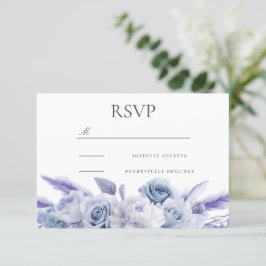 Designer Dusty Blue Floral Wedding RSVP Karte