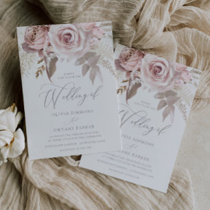 Designer Dusty Rose & Blush Elegance Wedding Einladung