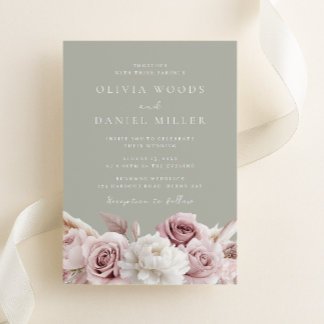 Designer Dusty Rose Blush Floral Sage Hochzeit Einladung