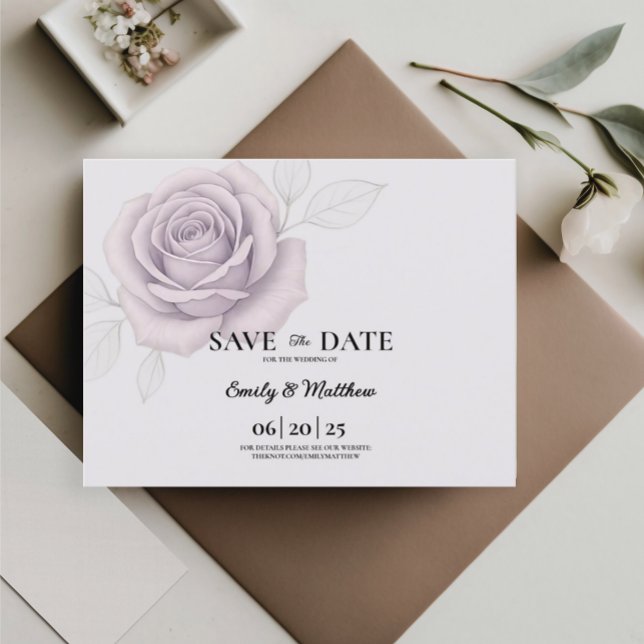 Designer Elegante Lila Rose Save the Date Ankündigungspostkarte (Von Creator hochgeladen)