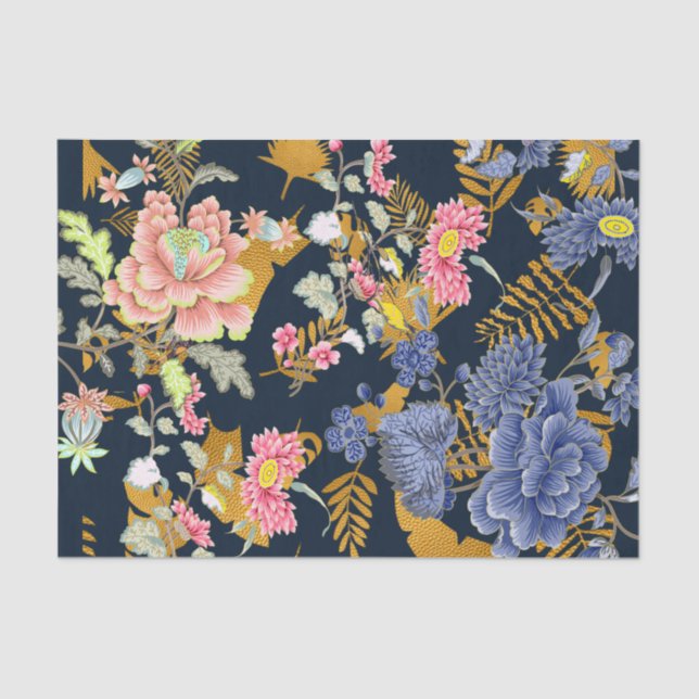 Designer Florals mit Gold Leaf Decoupage Seidenpapier (Vorderseite)