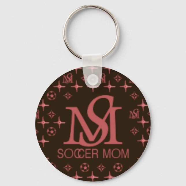 Designer-Fußball-Mama (braun/rosa) Schlüsselanhänger (Vorderseite)