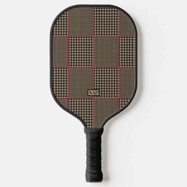 Designer Hahnentrittmuster Black Taupe Hot Pink Ka Pickleball Schläger (Vorderseite)