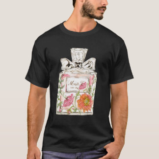 Designer Hübsch Pink Floral Parfüm Flasche Illustr T-Shirt