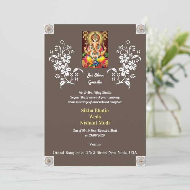 Designer Indian Ganesha Wedding Einladung (Stehend Vorderseite)