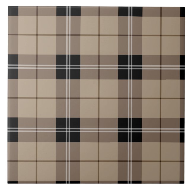 Designer kariert / tartan Muster braun und schwarz Fliese (Vorderseite)
