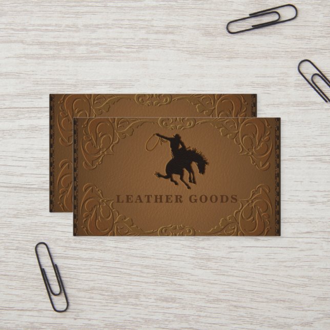 Designer Leather Rustikaler Western Landpferd Visitenkarte (Vorderseite/Rückseite Beispiel)