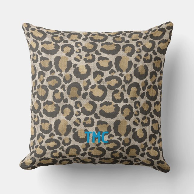 Designer Leopard Print Chic Monogram Initials Fun Kissen (Vorderseite)