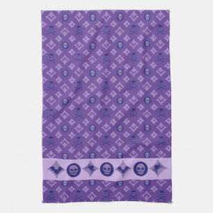 Designer Lila Halloween, Chic LV Totenkopf-Muster Geschirrtuch