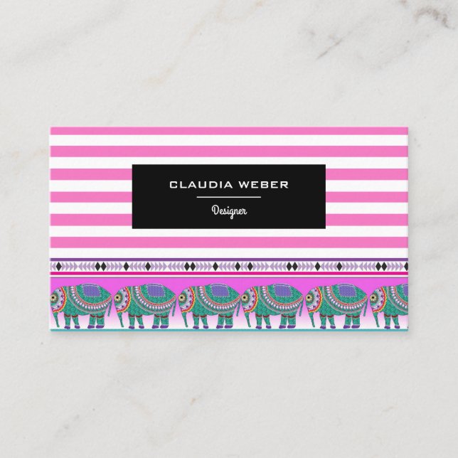 Designer Moderne, trendige, weiße rosa Streifen Visitenkarte (Vorderseite)