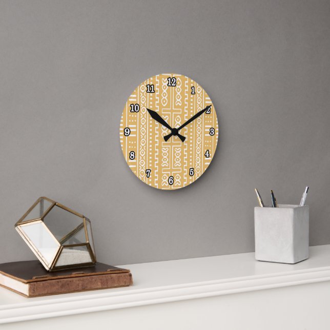 Designer-Mudcloth-Wandklemme Runde Wanduhr (Büro)