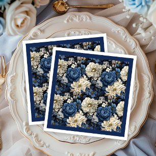 Designer Navy Blau Elfenbein Floral Chic Papier Se Serviette
